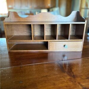 Vintage Wooden Desk Organizer with Drawer